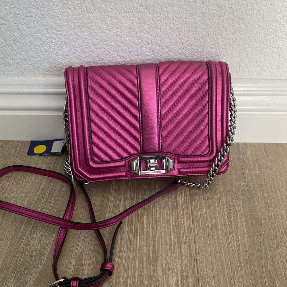 Rebecca Minkoff Small Love Magenta Pink Crossbody Metallic NWT